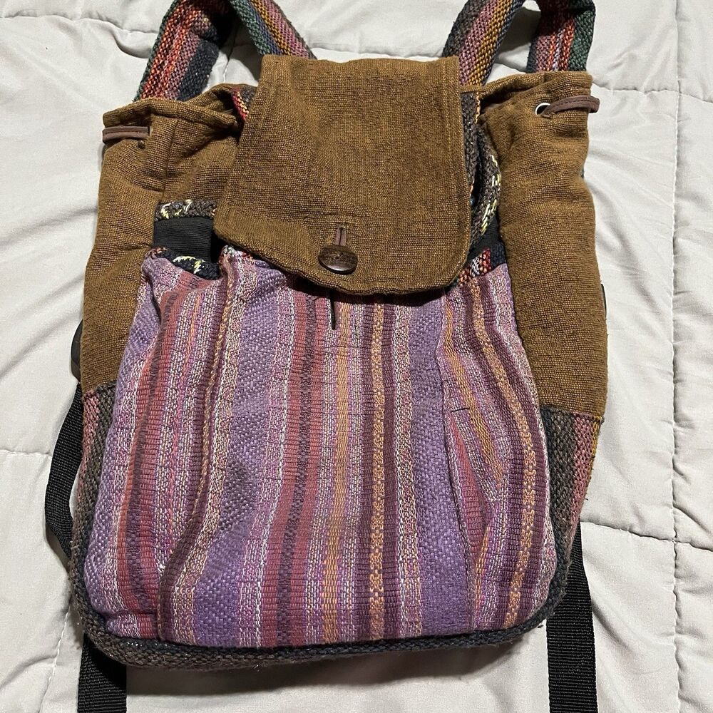 Handmade Hemp Backpack Nepal Fair Trade Hiking Boho Colorful Gorpcore School Bag